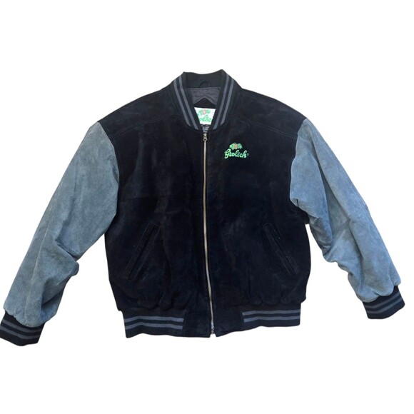 Embroidered Grolsch Varsity Beer Mens XXL Suede Bomber Baseball Jacket Coat NWOT - Picture 1 of 8